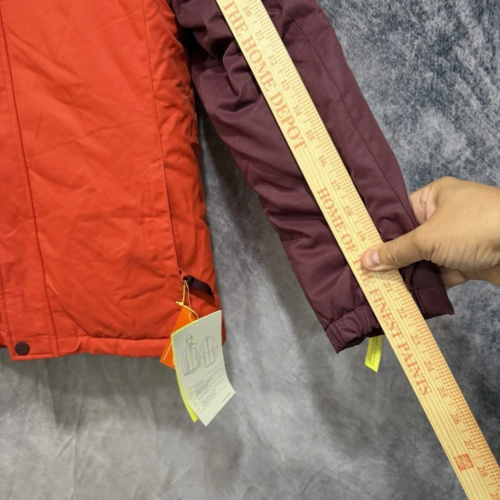 Boy's 3 In 1 Hooded Water Resistant Fleece Layered Coat Orange Burgundy L